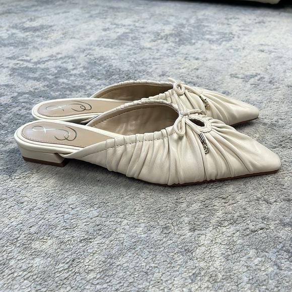 New Sam Edelman Julia Ruched Pointed Toe Flats Ivory Marfil Balletcore Sz 5.5 - Picture 7 of 12
